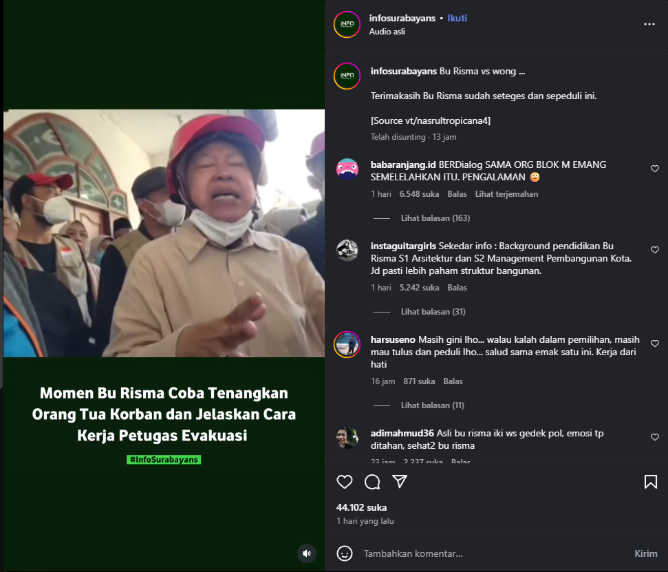 Tri Rismaharini diskusi dengan orang tua murid Pondok Pesantren Al Khoziny Buduran, Sidoarjo, Jawa Timur